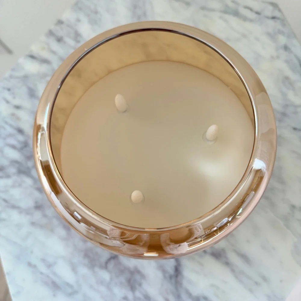 🕯️ Mirrored Amber 3-Wick Flameless Wax Candle in Glass Jar w/ Remote & Timer